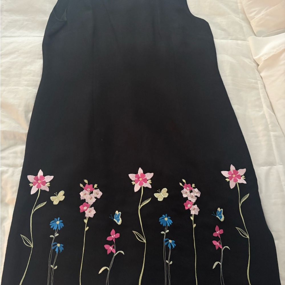 Floral Embroidered Black Dress